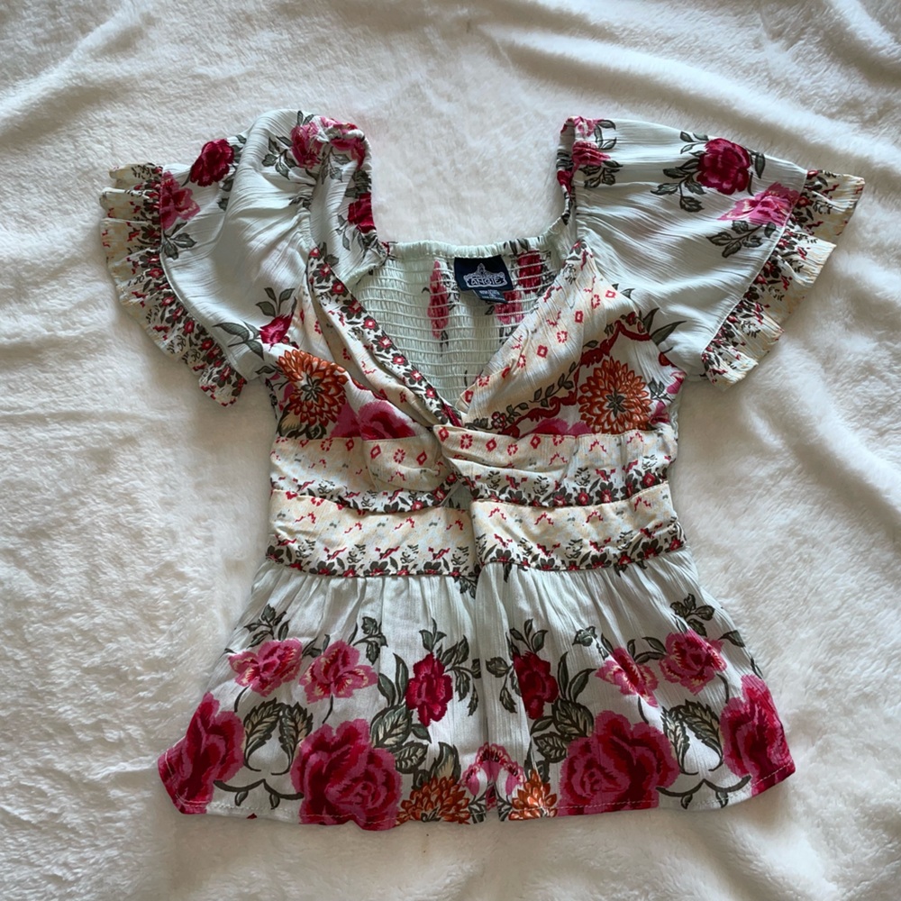 Angie Cream and Pink Floral Blouse - Picture 3 of 5